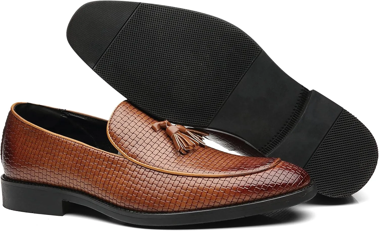 Men's Tassel Loafers Square Toe Comfortable PU Leather Casual Shoes for Driving Prom Dating