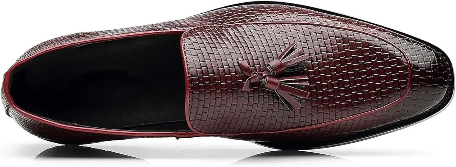 Men's Tassel Loafers Square Toe Comfortable PU Leather Casual Shoes for Driving Prom Dating