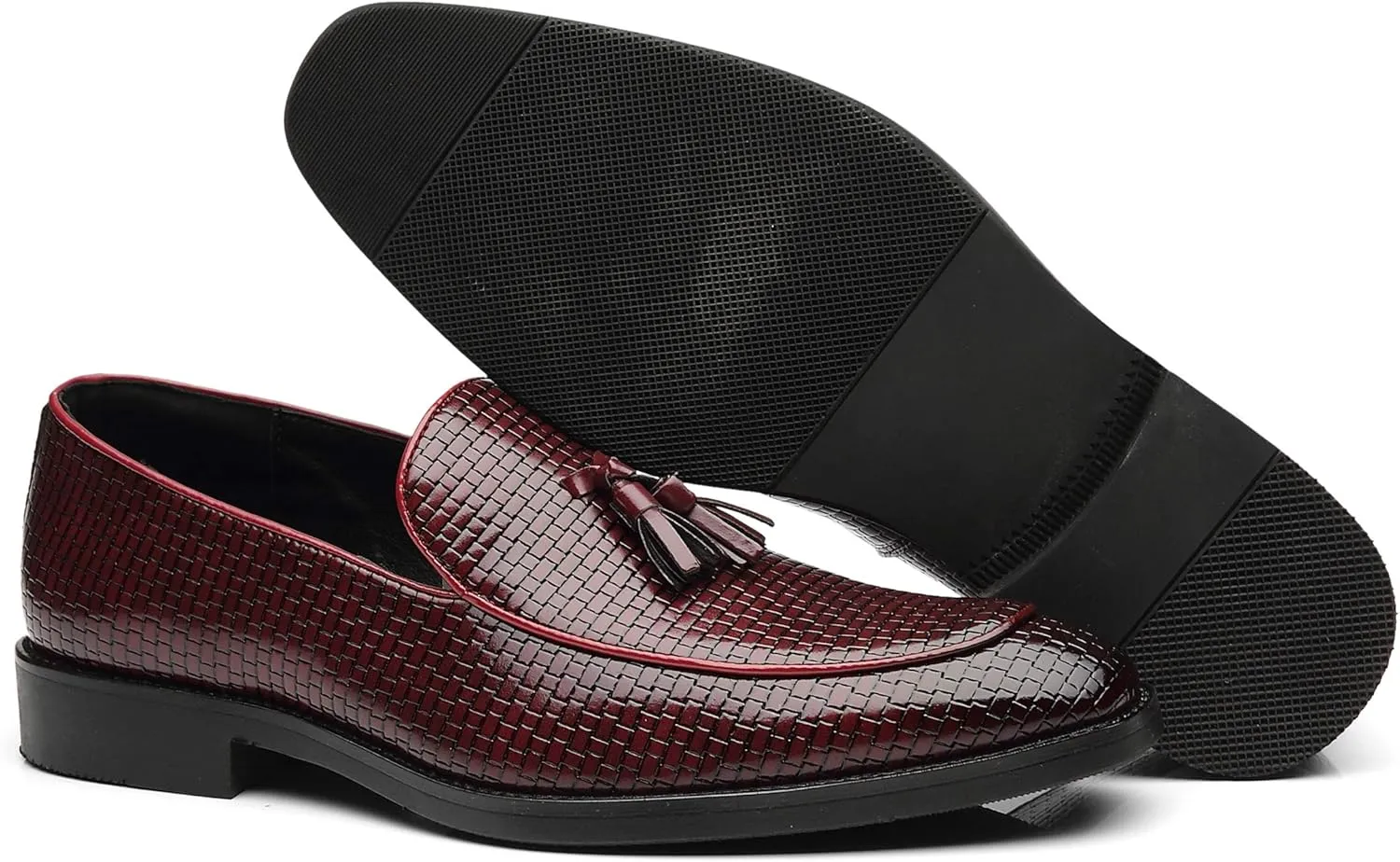 Men's Tassel Loafers Square Toe Comfortable PU Leather Casual Shoes for Driving Prom Dating