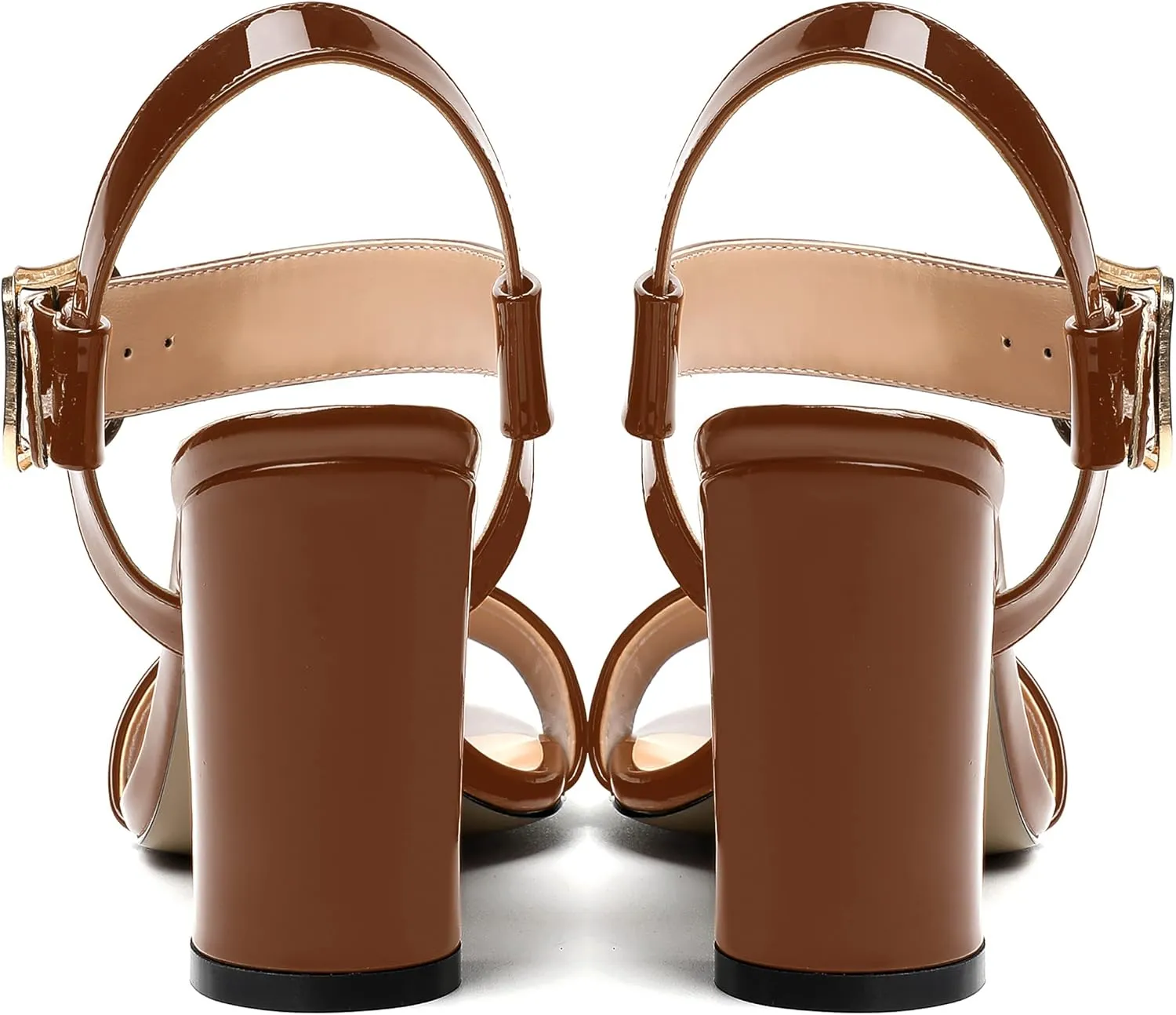 MERRORI Womens Ankle Strap Patent Mule Open Toe Sexy Dating Buckle Chunky High Heel Heeled Sandals 3.3 Inch