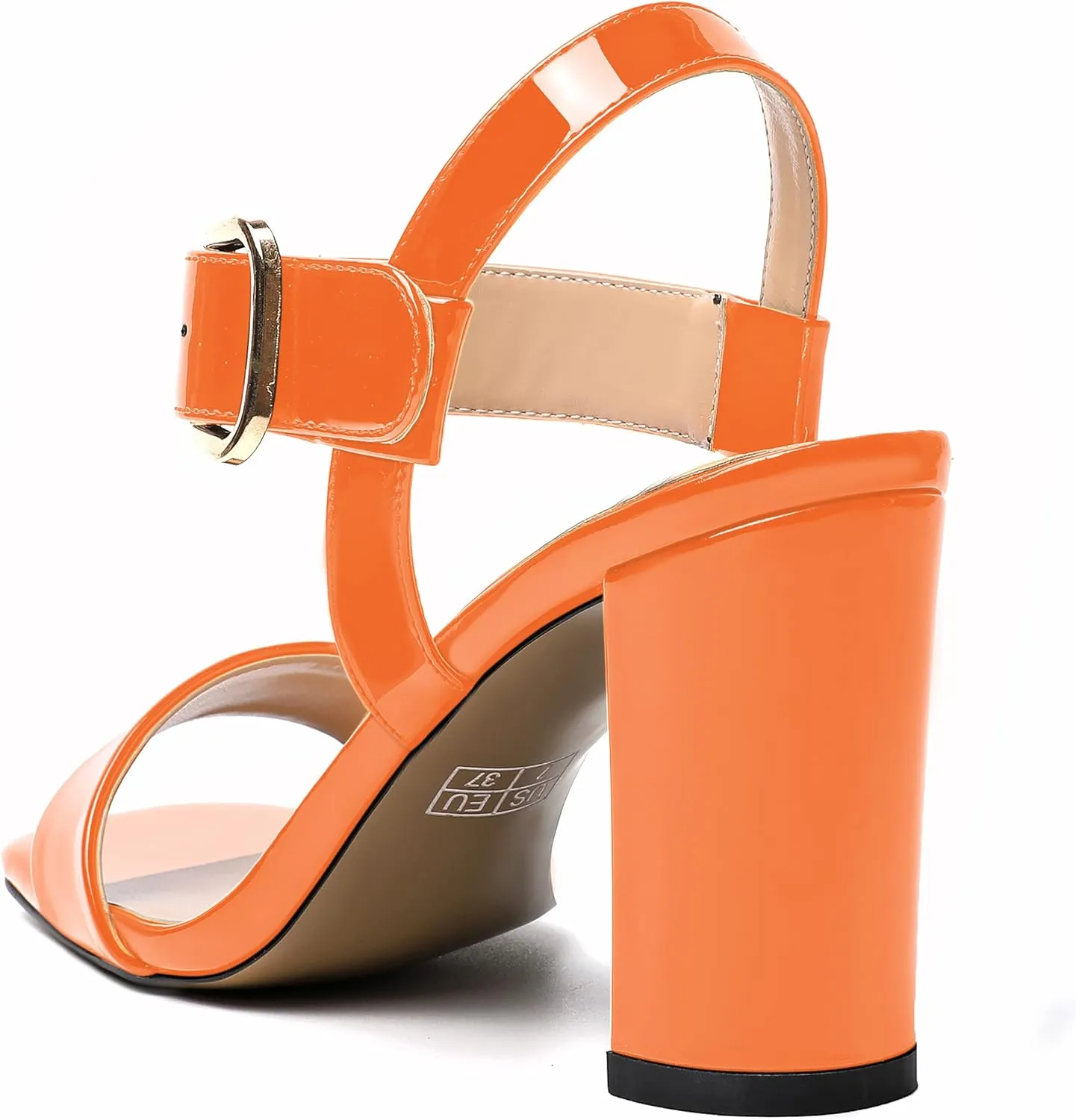 MERRORI Womens Ankle Strap Patent Mule Open Toe Sexy Dating Buckle Chunky High Heel Heeled Sandals 3.3 Inch