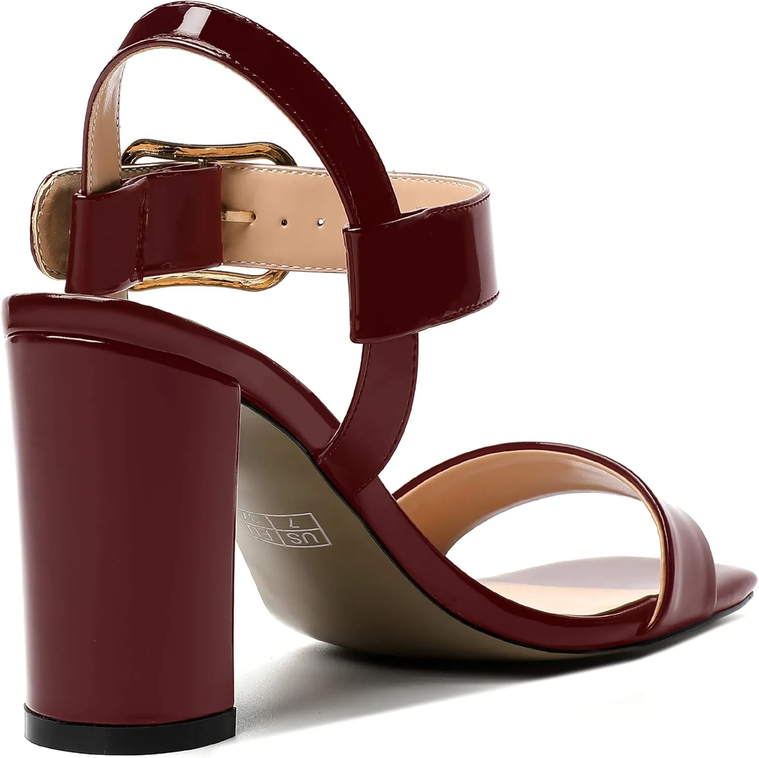 MERRORI Womens Ankle Strap Patent Mule Open Toe Sexy Dating Buckle Chunky High Heel Heeled Sandals 3.3 Inch