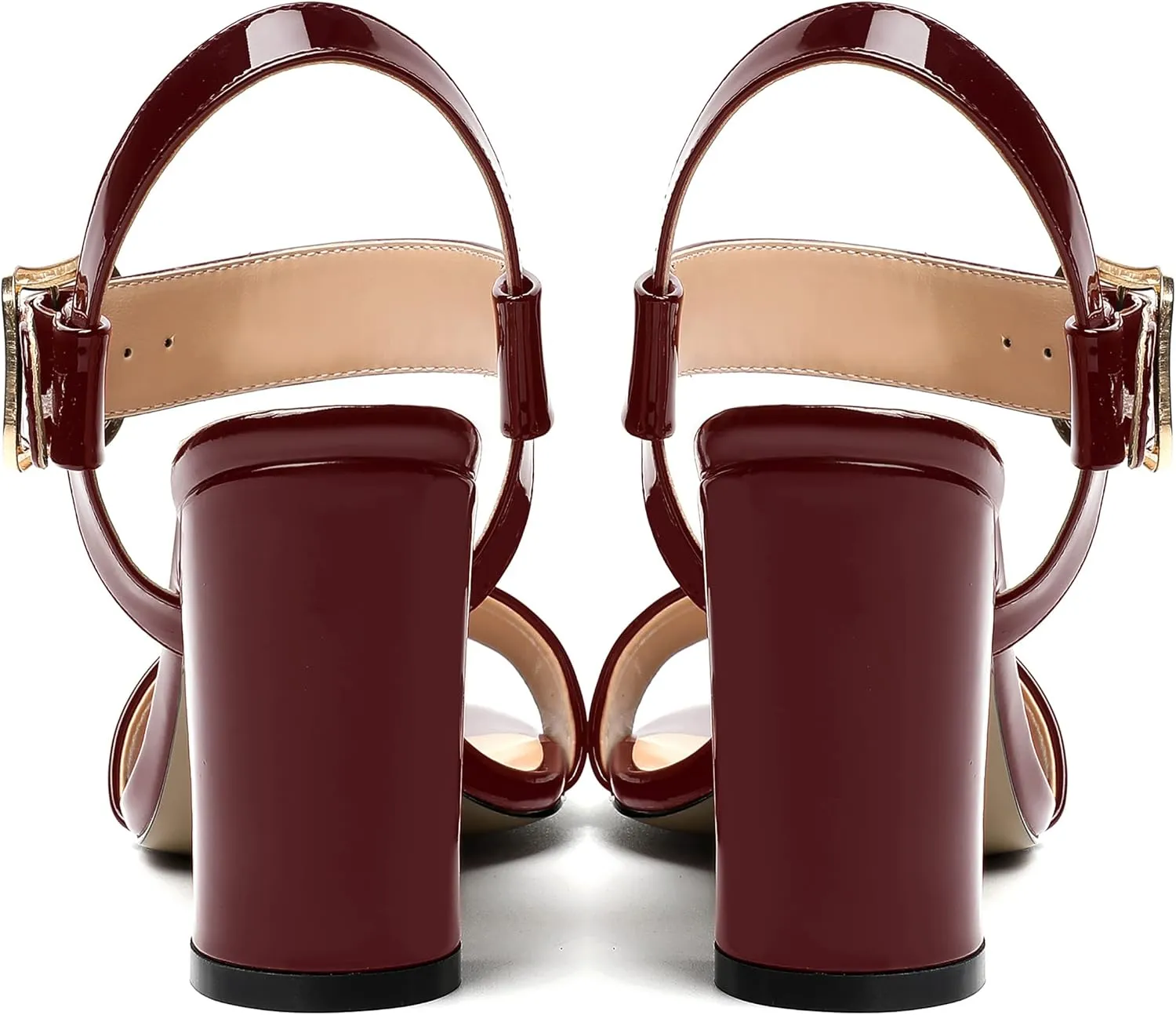 MERRORI Womens Ankle Strap Patent Mule Open Toe Sexy Dating Buckle Chunky High Heel Heeled Sandals 3.3 Inch