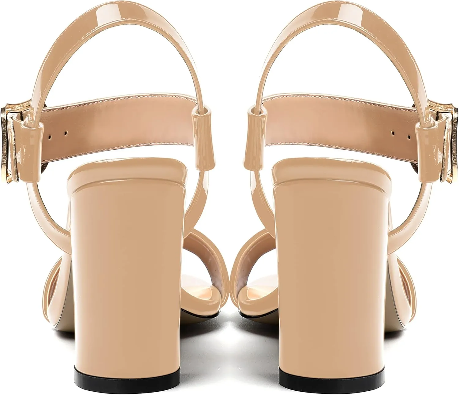MERRORI Womens Ankle Strap Patent Mule Open Toe Sexy Dating Buckle Chunky High Heel Heeled Sandals 3.3 Inch