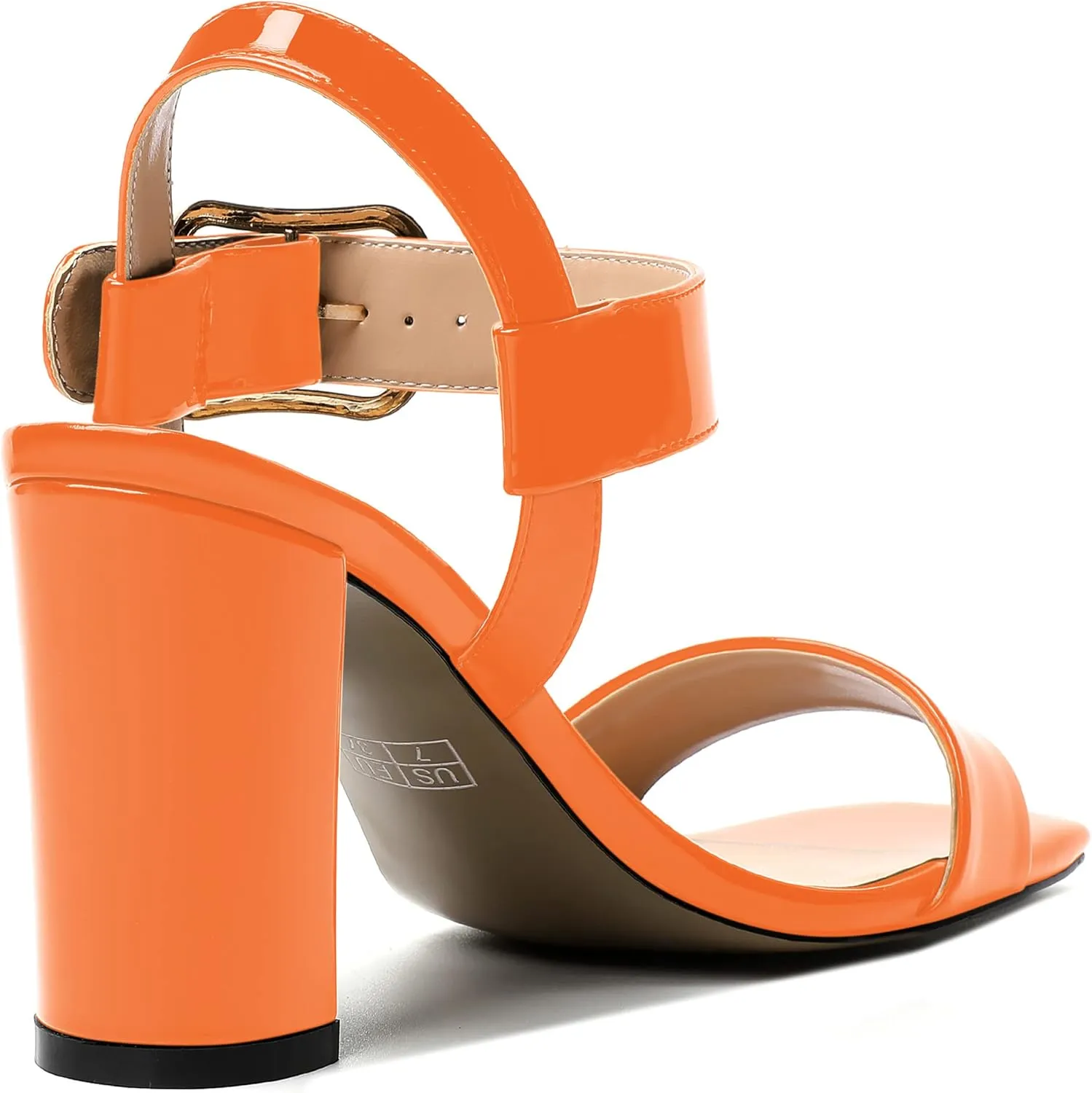 MERRORI Womens Ankle Strap Patent Mule Open Toe Sexy Dating Buckle Chunky High Heel Heeled Sandals 3.3 Inch