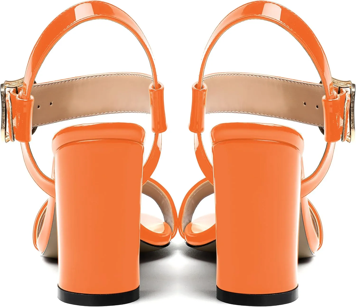 MERRORI Womens Ankle Strap Patent Mule Open Toe Sexy Dating Buckle Chunky High Heel Heeled Sandals 3.3 Inch