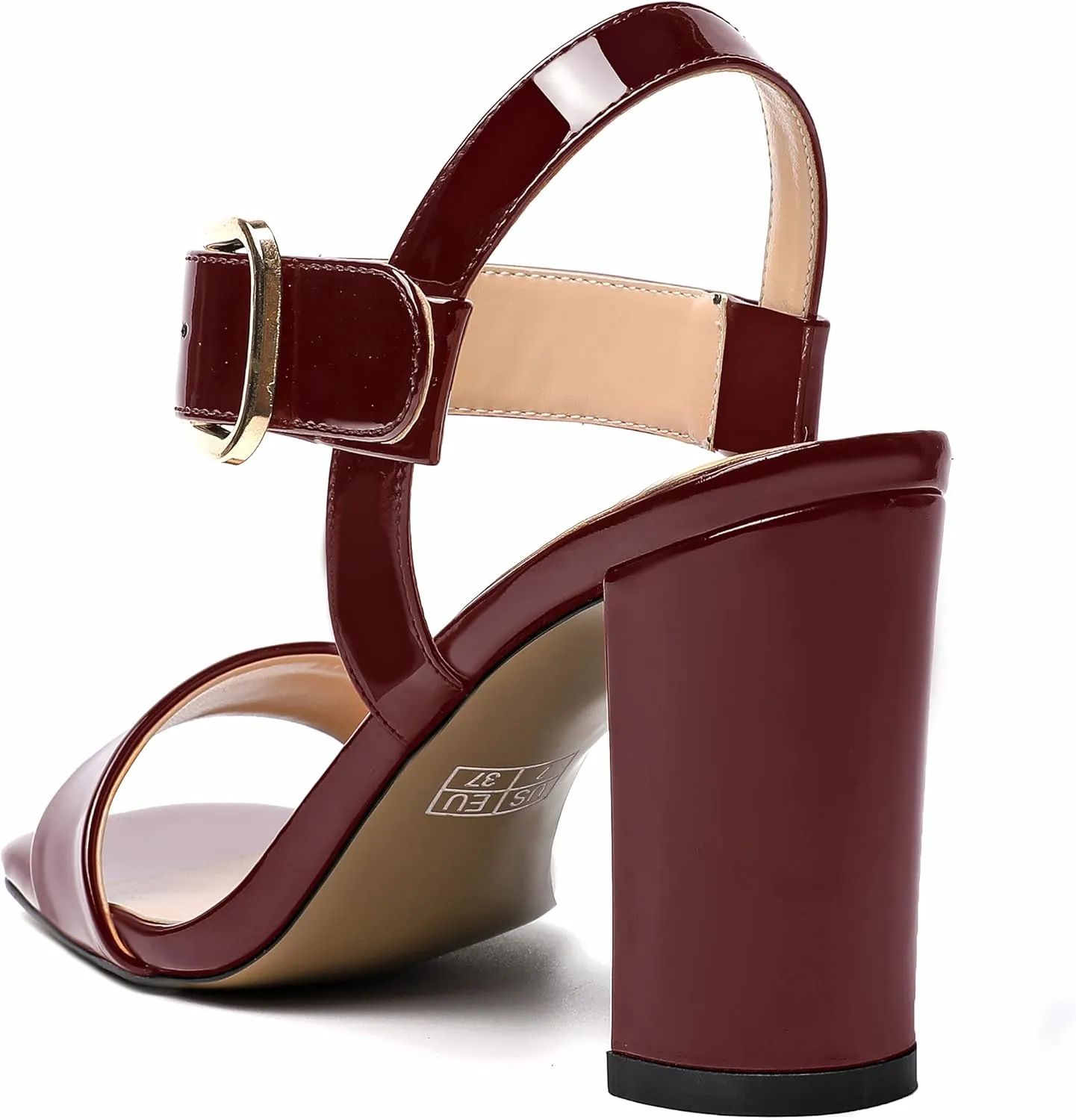 MERRORI Womens Ankle Strap Patent Mule Open Toe Sexy Dating Buckle Chunky High Heel Heeled Sandals 3.3 Inch