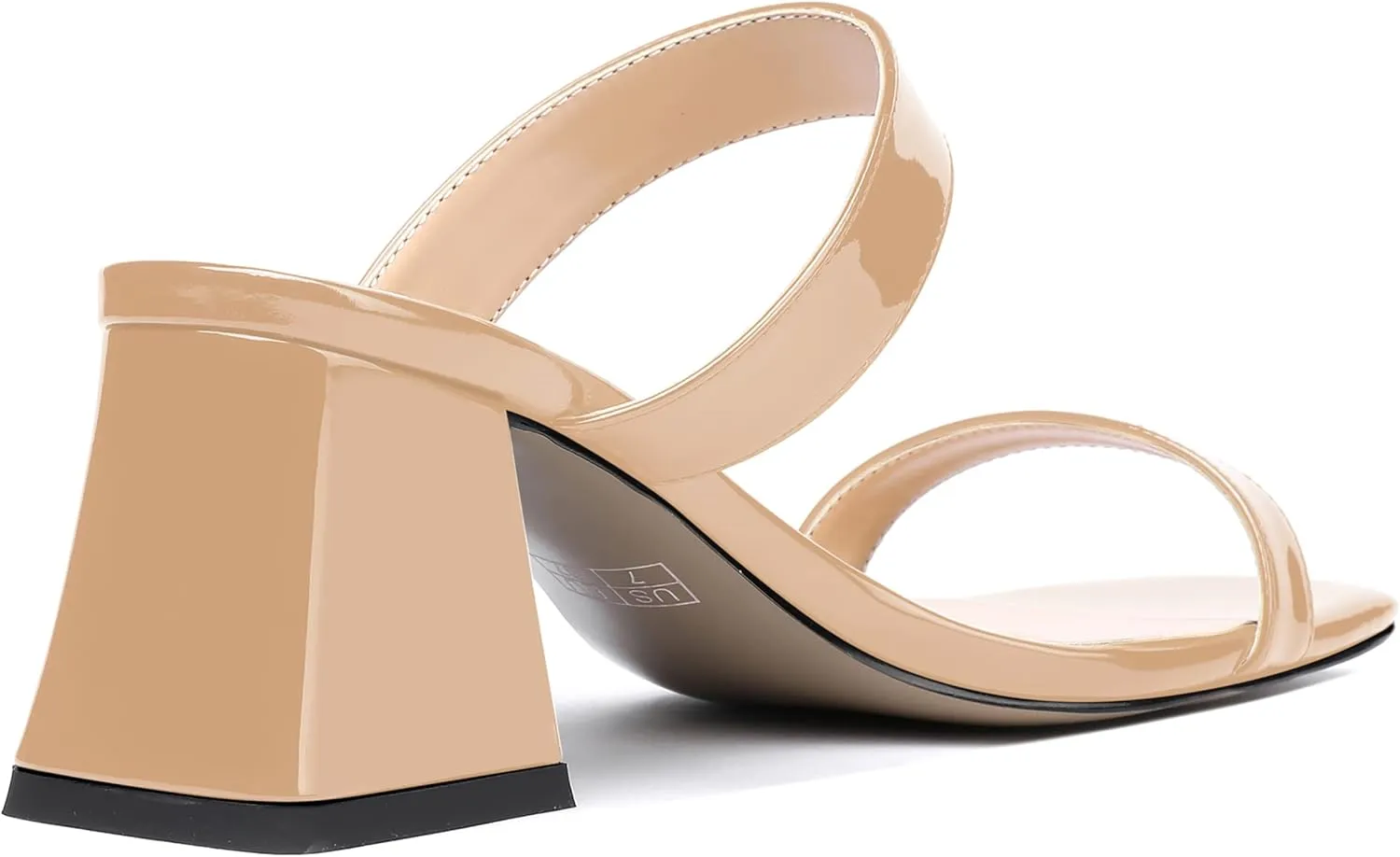 MODENCOCO Women's Block Dating Slip On Square Toe Mules Patent Casual Open Toe Chunky Mid Heel Heeled Sandals 2.5 Inch
