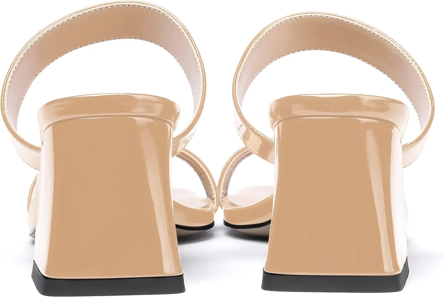 MODENCOCO Women's Block Dating Slip On Square Toe Mules Patent Casual Open Toe Chunky Mid Heel Heeled Sandals 2.5 Inch