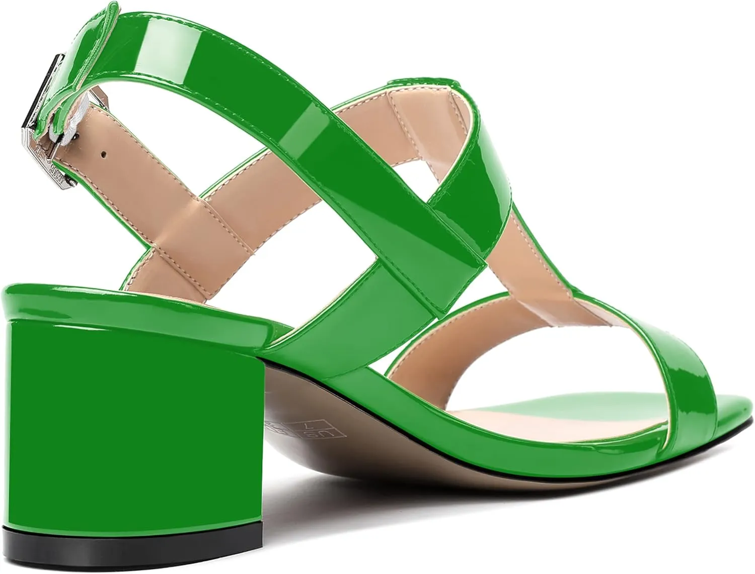 MODENCOCO Women's Buckle Dressy Patent Comfortable Dating Ankle Strap Open Toe Chunky Low Heel Heeled Sandals 2 Inch