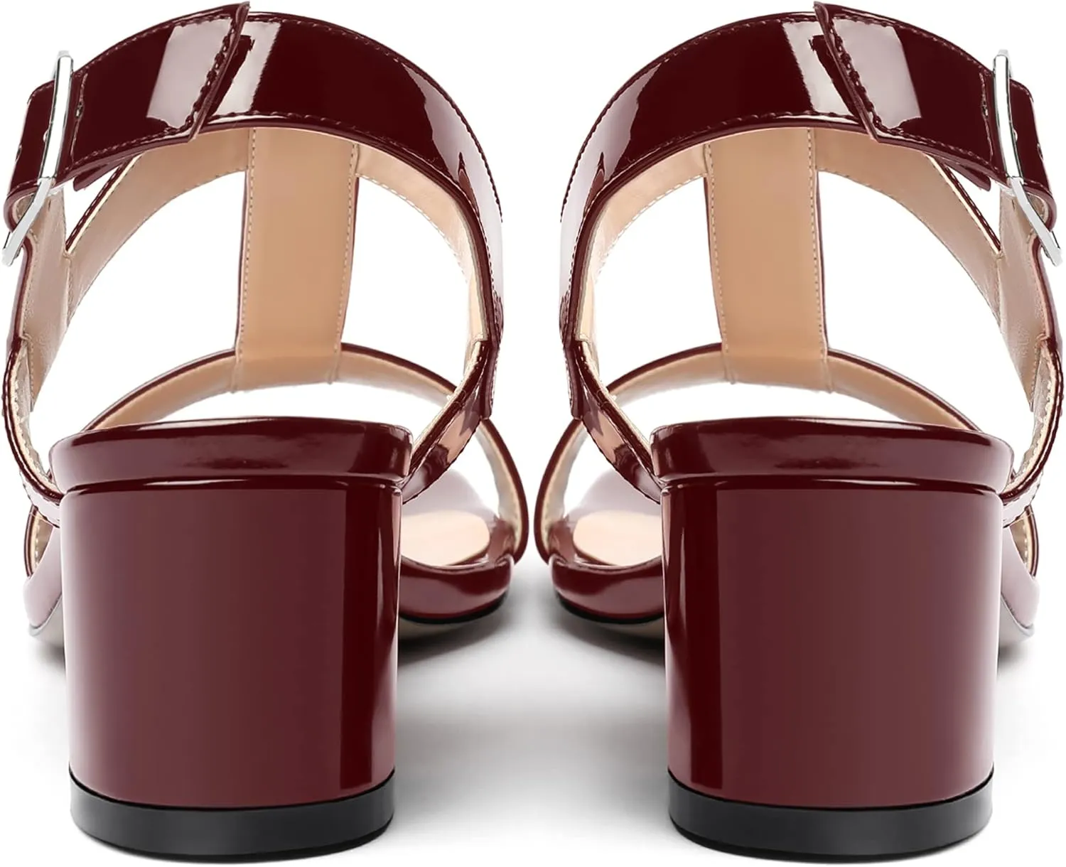 MODENCOCO Women's Buckle Dressy Patent Comfortable Dating Ankle Strap Open Toe Chunky Low Heel Heeled Sandals 2 Inch