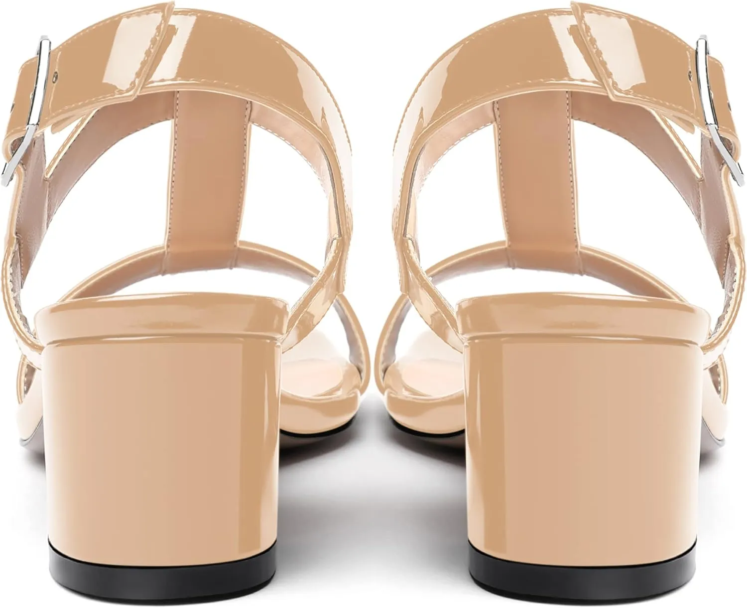 MODENCOCO Women's Buckle Dressy Patent Comfortable Dating Ankle Strap Open Toe Chunky Low Heel Heeled Sandals 2 Inch