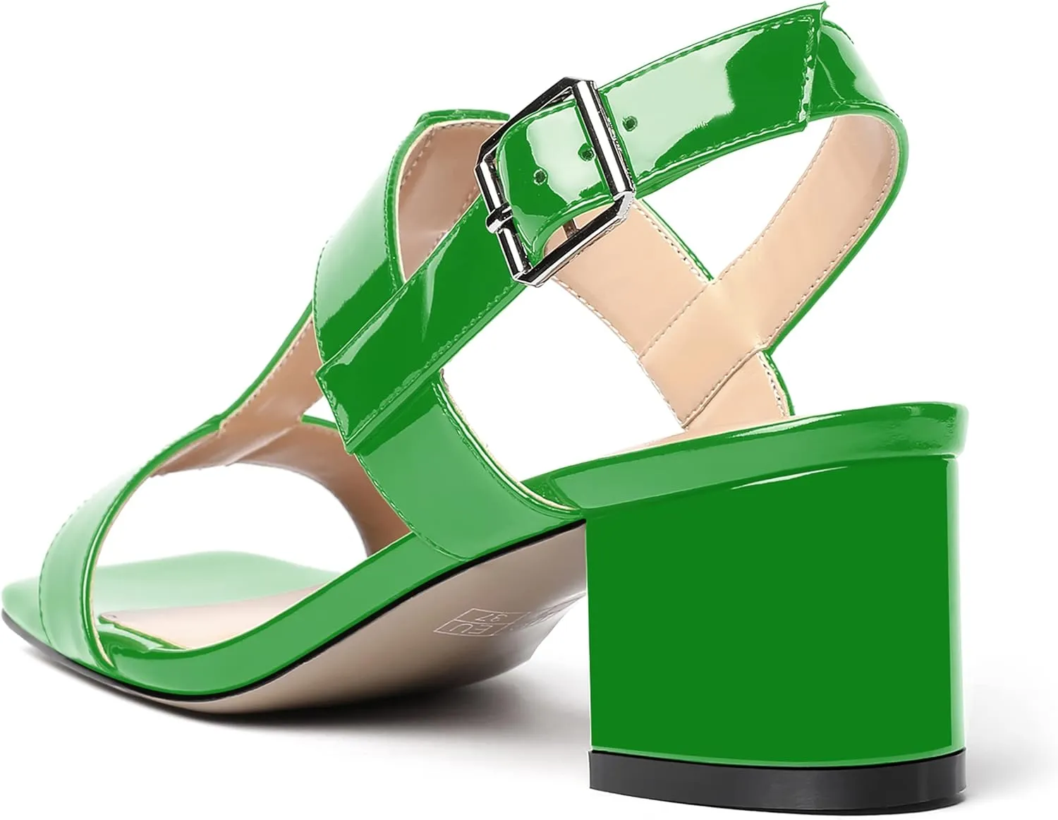 MODENCOCO Women's Buckle Dressy Patent Comfortable Dating Ankle Strap Open Toe Chunky Low Heel Heeled Sandals 2 Inch