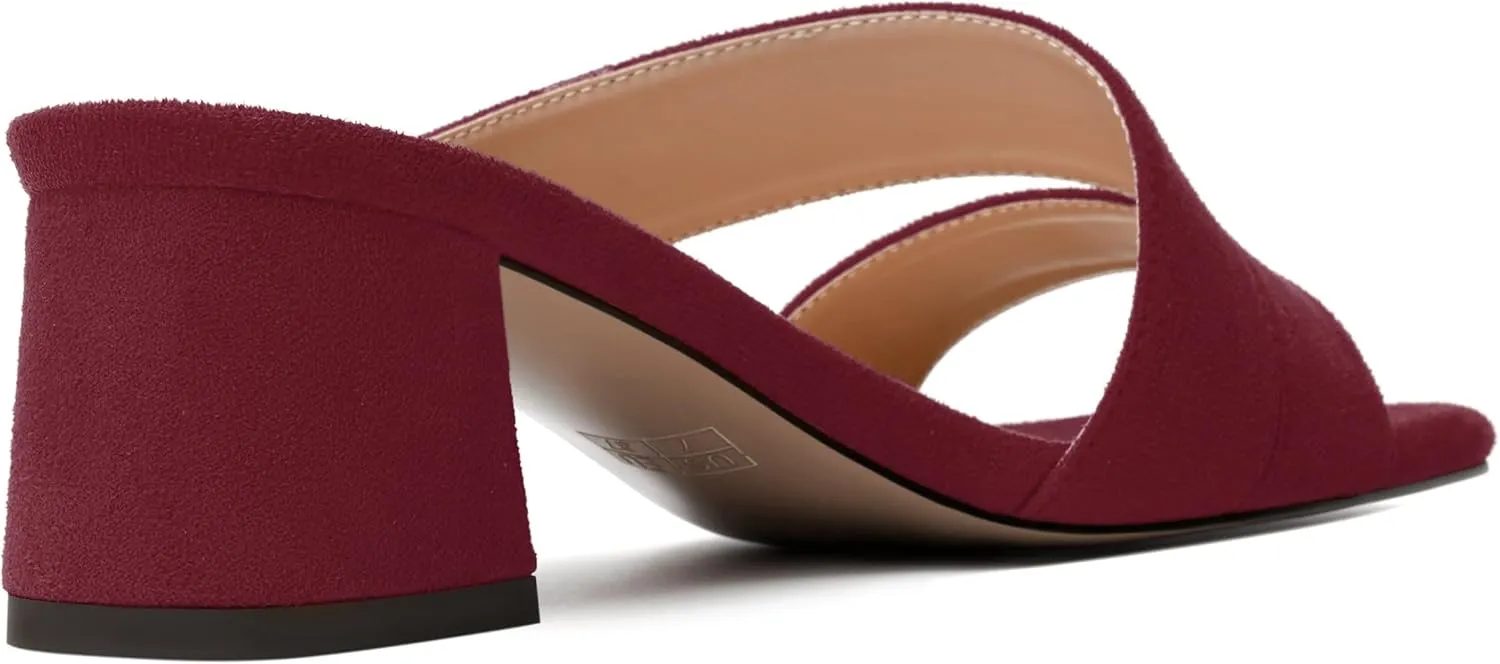 MODENCOCO Womens Open Toe Slip On Dating Fashion Suede Stylish Chunky Low Heel Heeled Sandals 2 Inch