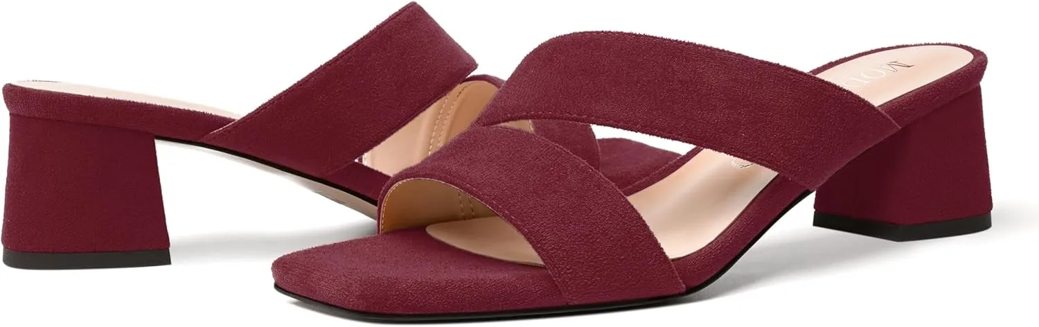 MODENCOCO Womens Open Toe Slip On Dating Fashion Suede Stylish Chunky Low Heel Heeled Sandals 2 Inch