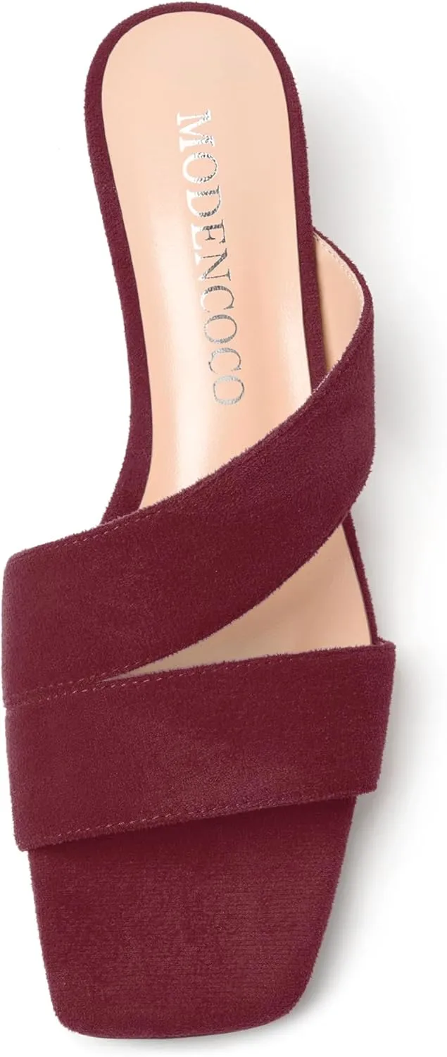 MODENCOCO Womens Open Toe Slip On Dating Fashion Suede Stylish Chunky Low Heel Heeled Sandals 2 Inch