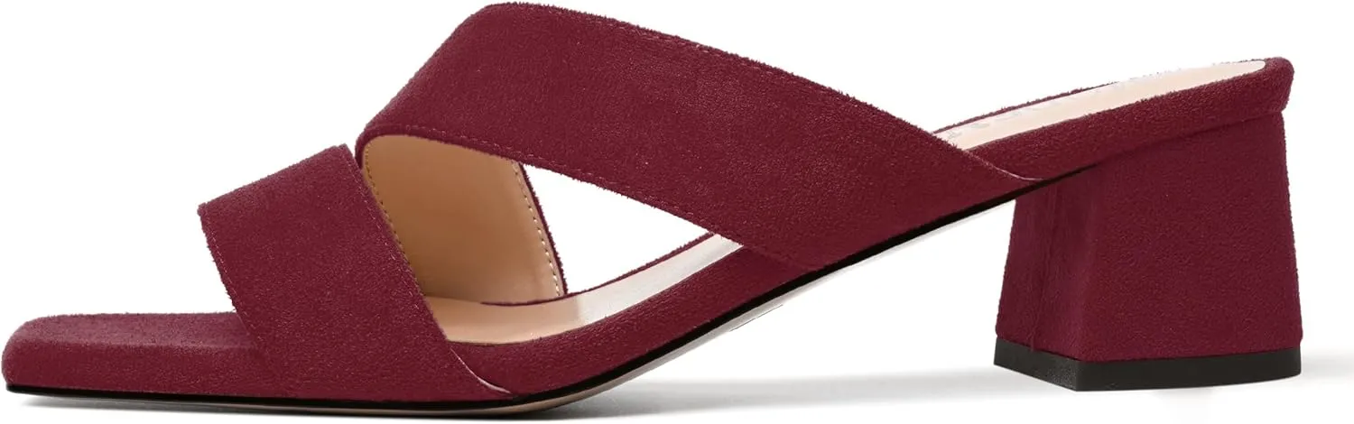MODENCOCO Womens Open Toe Slip On Dating Fashion Suede Stylish Chunky Low Heel Heeled Sandals 2 Inch