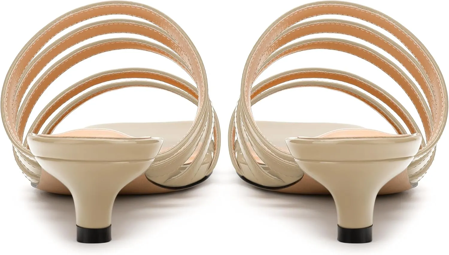 MODENCOCO Women's Strappy Kitten Heeled Sandals Square Open Toe Slip On Patent Low Slide Heels for Daily Party Wedding Dress Shoes