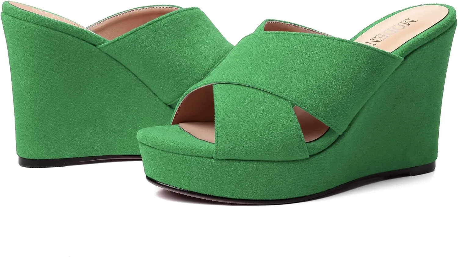 MODENCOCO Womens Suede Platform Slip On Open Toe Dressy Sexy Party Wedge High Heel Heeled Sandals 4 Inch