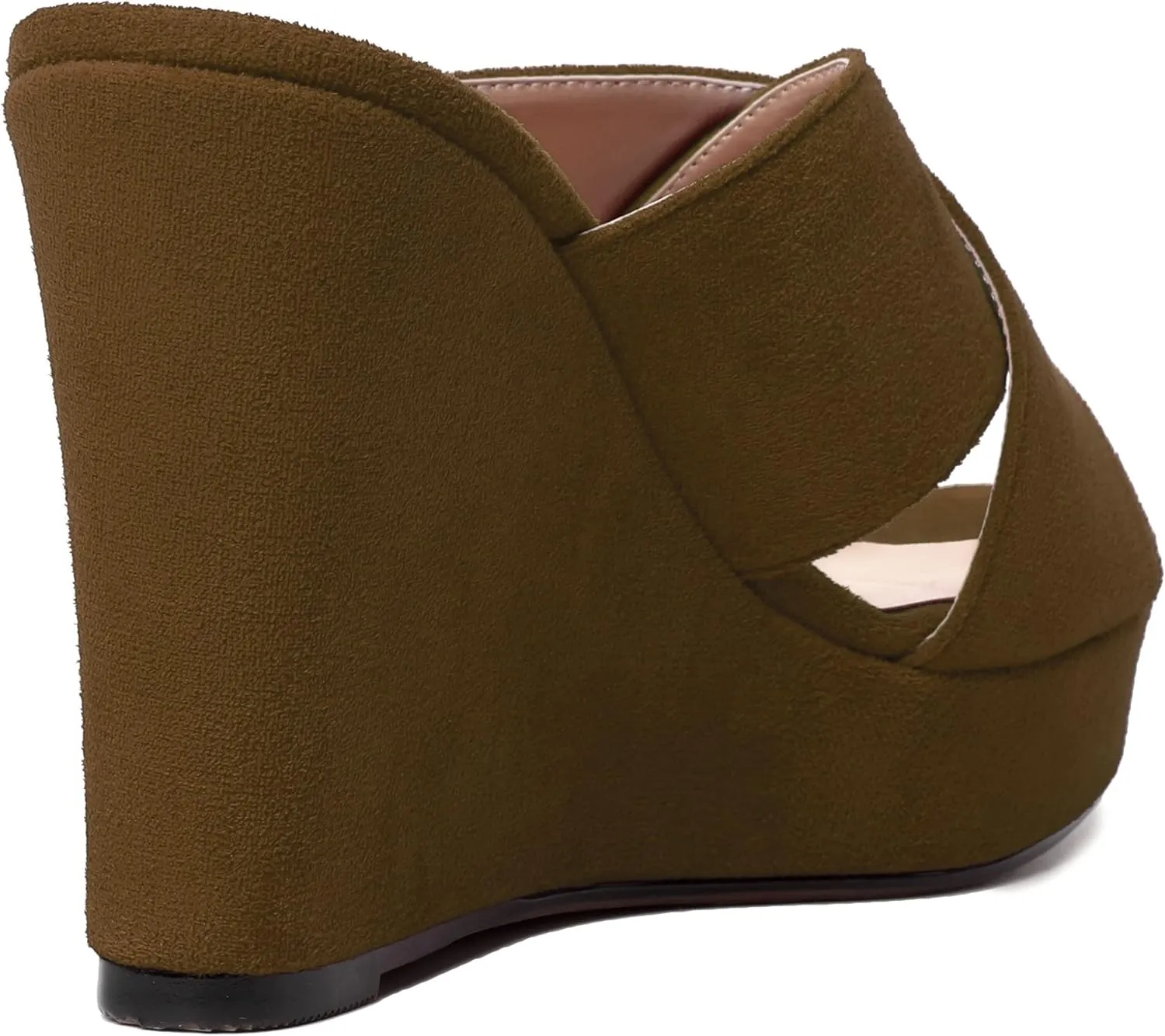 MODENCOCO Womens Suede Platform Slip On Open Toe Dressy Sexy Party Wedge High Heel Heeled Sandals 4 Inch