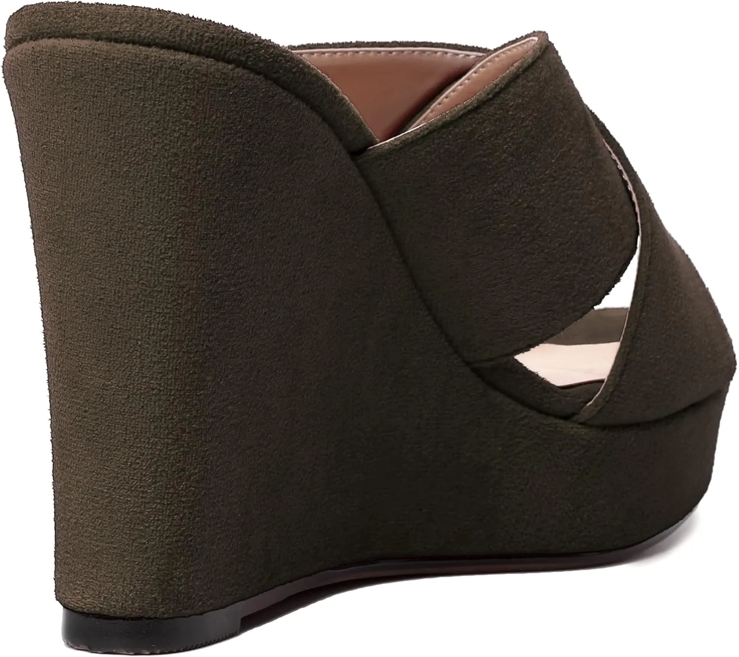 MODENCOCO Womens Suede Platform Slip On Open Toe Dressy Sexy Party Wedge High Heel Heeled Sandals 4 Inch