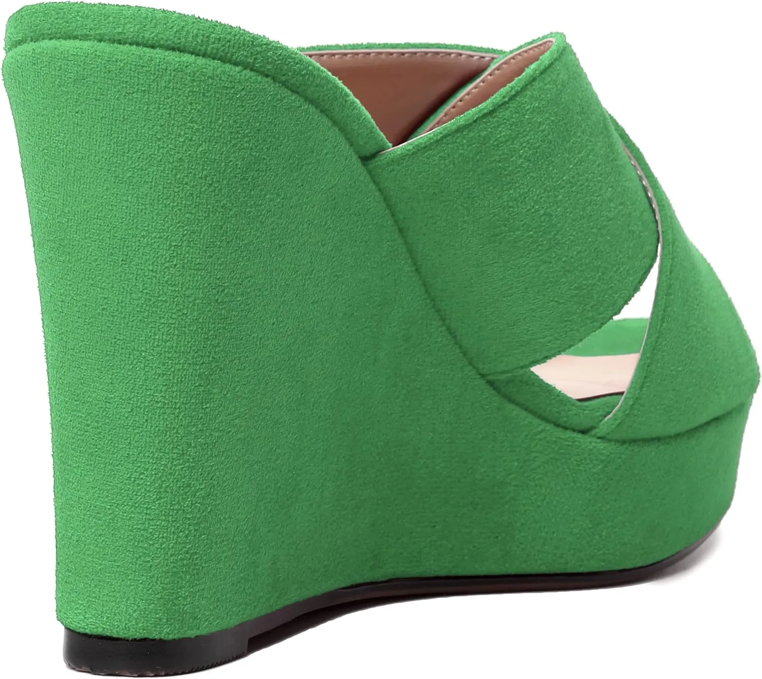MODENCOCO Womens Suede Platform Slip On Open Toe Dressy Sexy Party Wedge High Heel Heeled Sandals 4 Inch