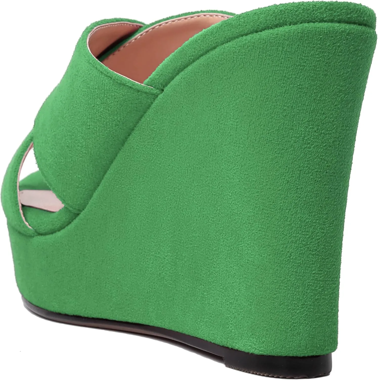 MODENCOCO Womens Suede Platform Slip On Open Toe Dressy Sexy Party Wedge High Heel Heeled Sandals 4 Inch