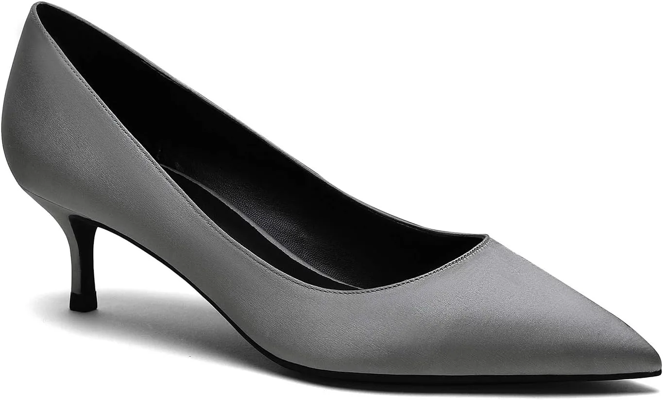 MOOMMO Kitten Heel Pumps Pointed Toe Satin Slip On 2 Inch Mid Heel Dress Shoes Classic Work Pumps for Office Ladies Wedding Bridal Party 4-13 M US