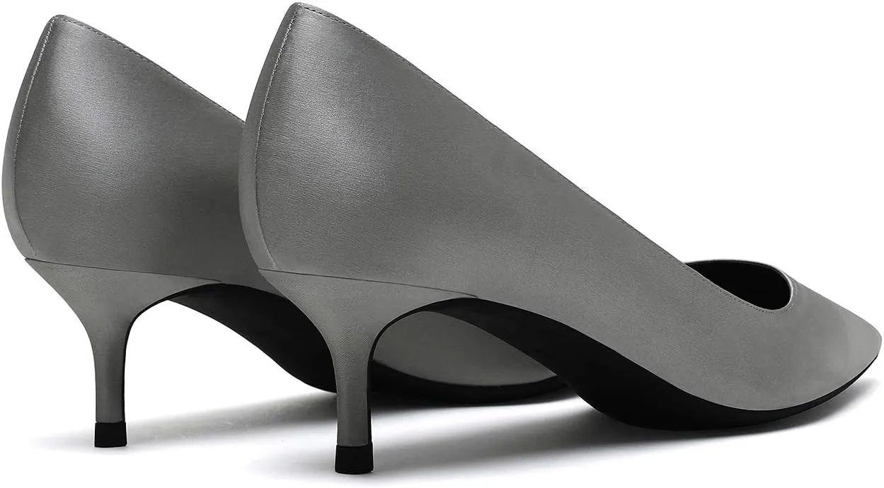 MOOMMO Kitten Heel Pumps Pointed Toe Satin Slip On 2 Inch Mid Heel Dress Shoes Classic Work Pumps for Office Ladies Wedding Bridal Party 4-13 M US