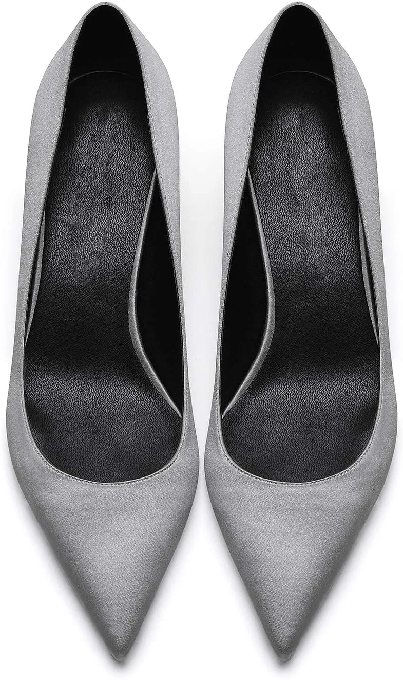 MOOMMO Kitten Heel Pumps Pointed Toe Satin Slip On 2 Inch Mid Heel Dress Shoes Classic Work Pumps for Office Ladies Wedding Bridal Party 4-13 M US