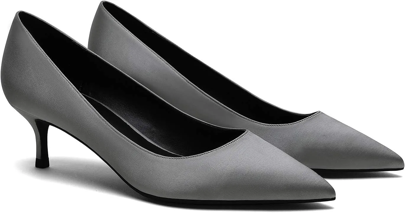 MOOMMO Kitten Heel Pumps Pointed Toe Satin Slip On 2 Inch Mid Heel Dress Shoes Classic Work Pumps for Office Ladies Wedding Bridal Party 4-13 M US
