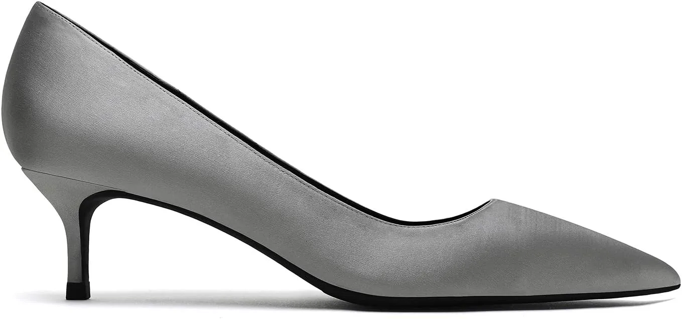 MOOMMO Kitten Heel Pumps Pointed Toe Satin Slip On 2 Inch Mid Heel Dress Shoes Classic Work Pumps for Office Ladies Wedding Bridal Party 4-13 M US