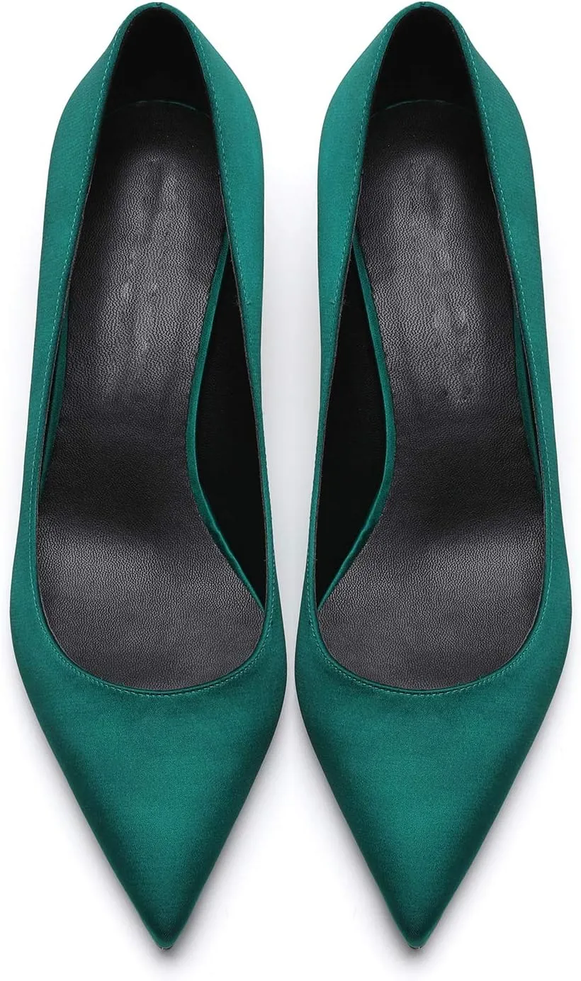 MOOMMO Kitten Heel Pumps Pointed Toe Satin Slip On 2 Inch Mid Heel Dress Shoes Classic Work Pumps for Office Ladies Wedding Bridal Party 4-13 M US