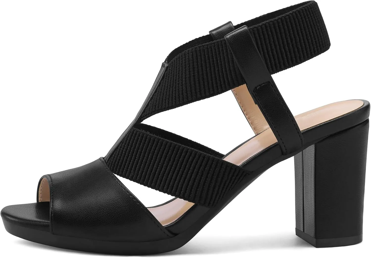 mysoft Women's Heeled Sandals with Elastic Ankle Strap Chunky Block Heel Open Toe Shoes