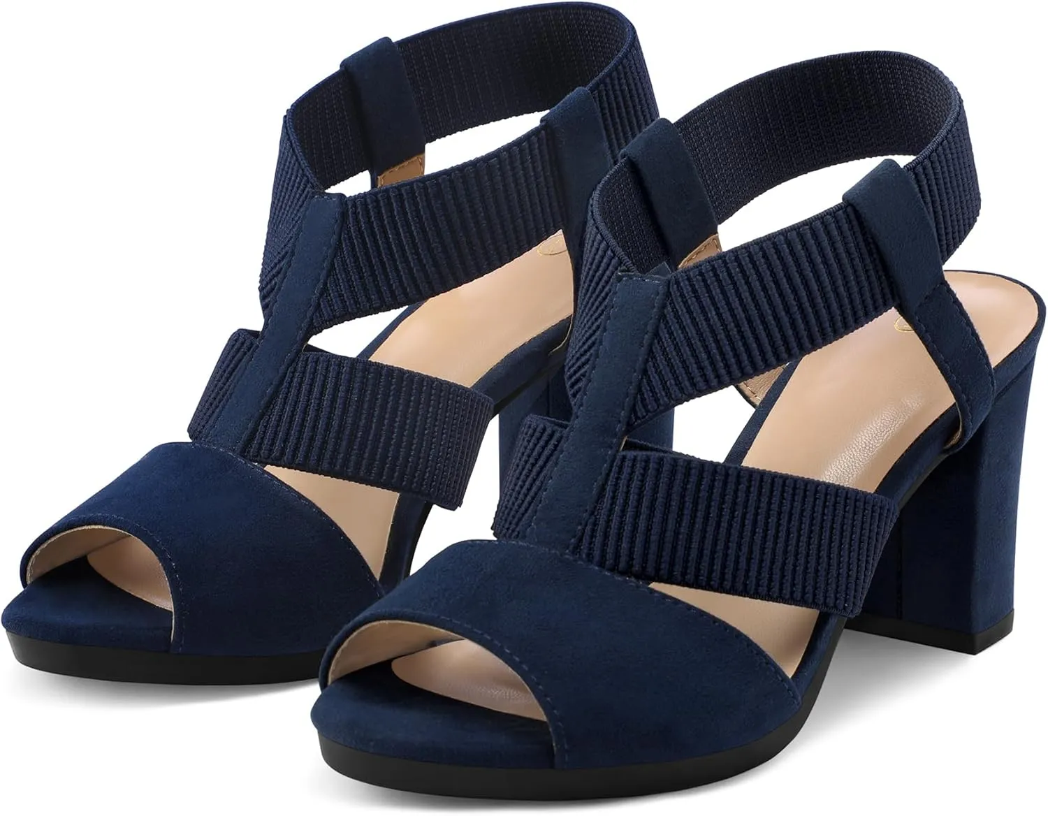 mysoft Women's Heeled Sandals with Elastic Ankle Strap Chunky Block Heel Open Toe Shoes