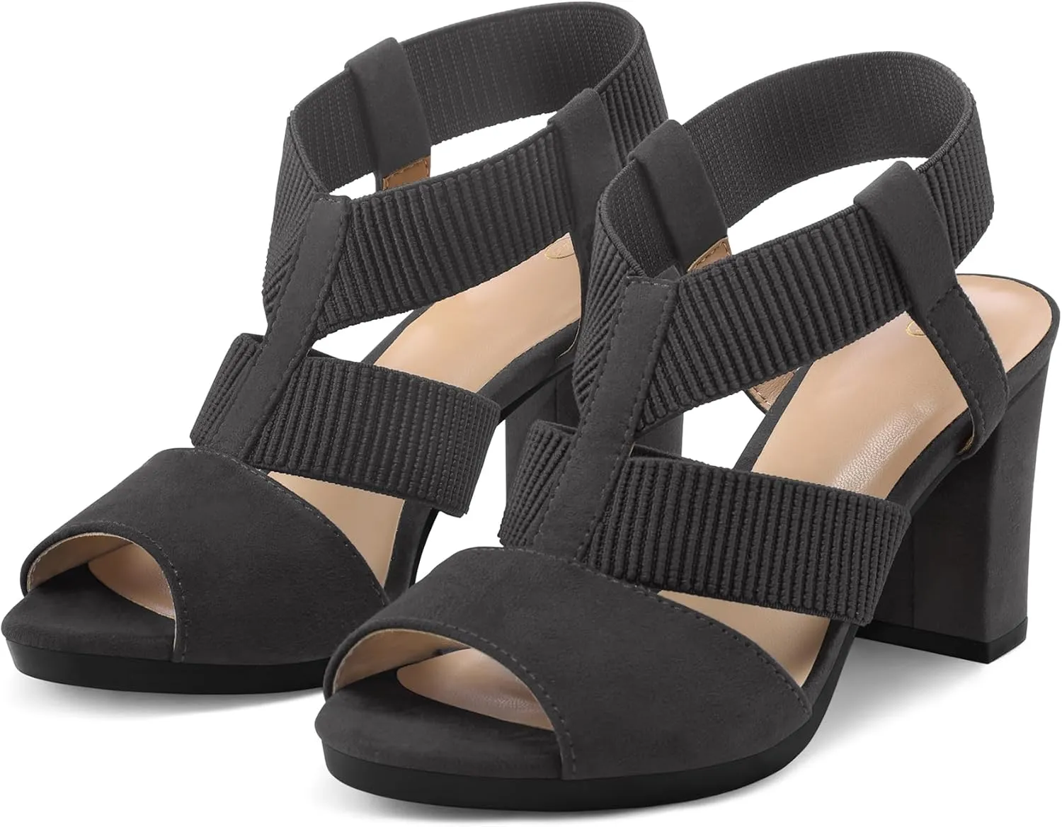 mysoft Women's Heeled Sandals with Elastic Ankle Strap Chunky Block Heel Open Toe Shoes