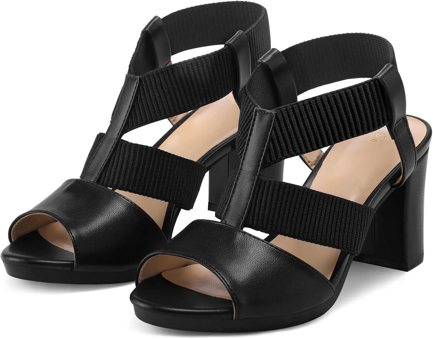 mysoft Women's Heeled Sandals with Elastic Ankle Strap Chunky Block Heel Open Toe Shoes