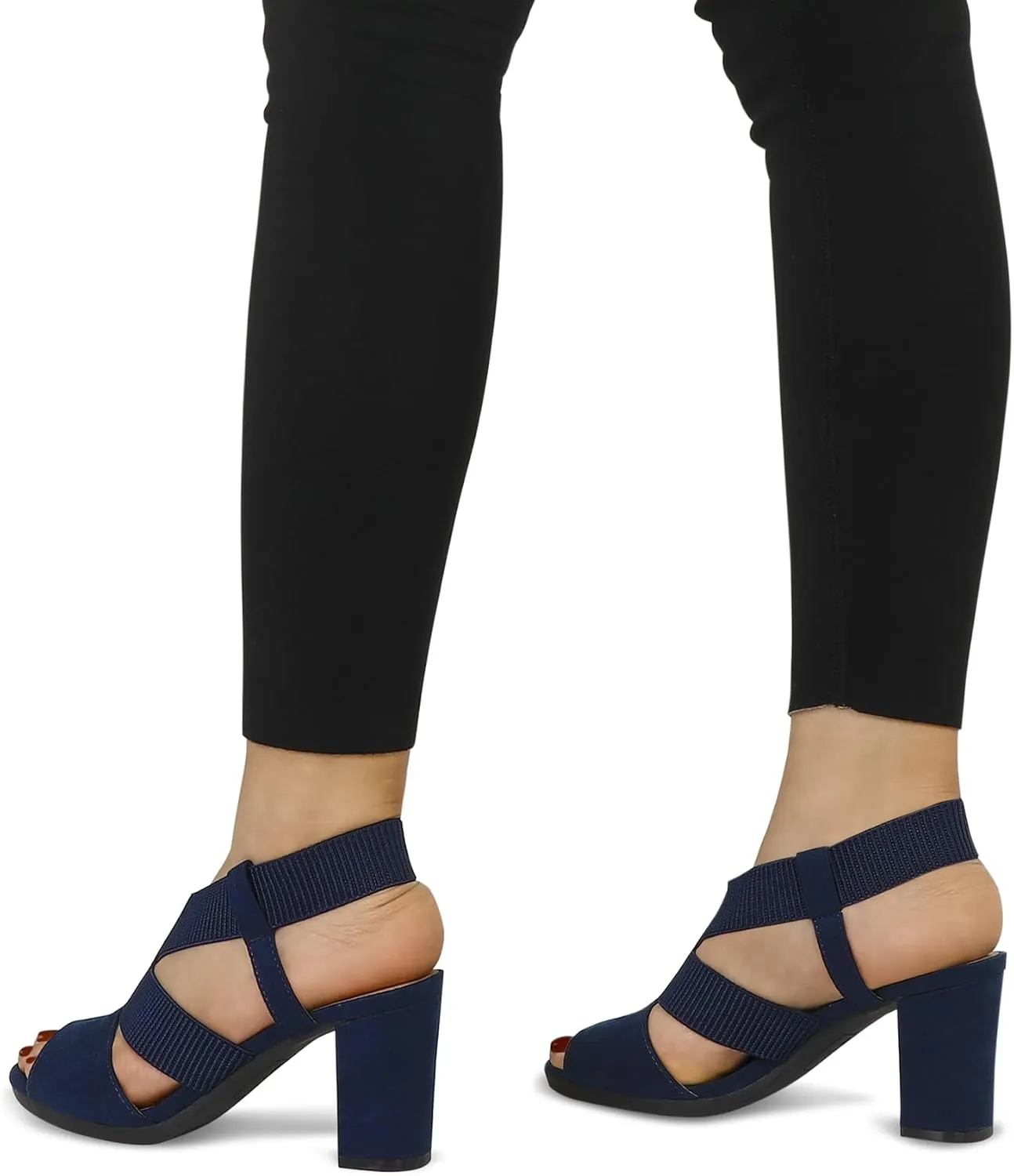 mysoft Women's Heeled Sandals with Elastic Ankle Strap Chunky Block Heel Open Toe Shoes