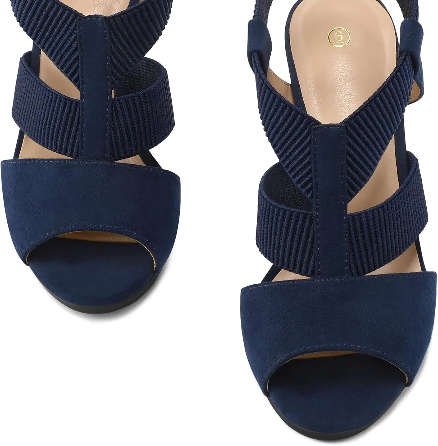 mysoft Women's Heeled Sandals with Elastic Ankle Strap Chunky Block Heel Open Toe Shoes