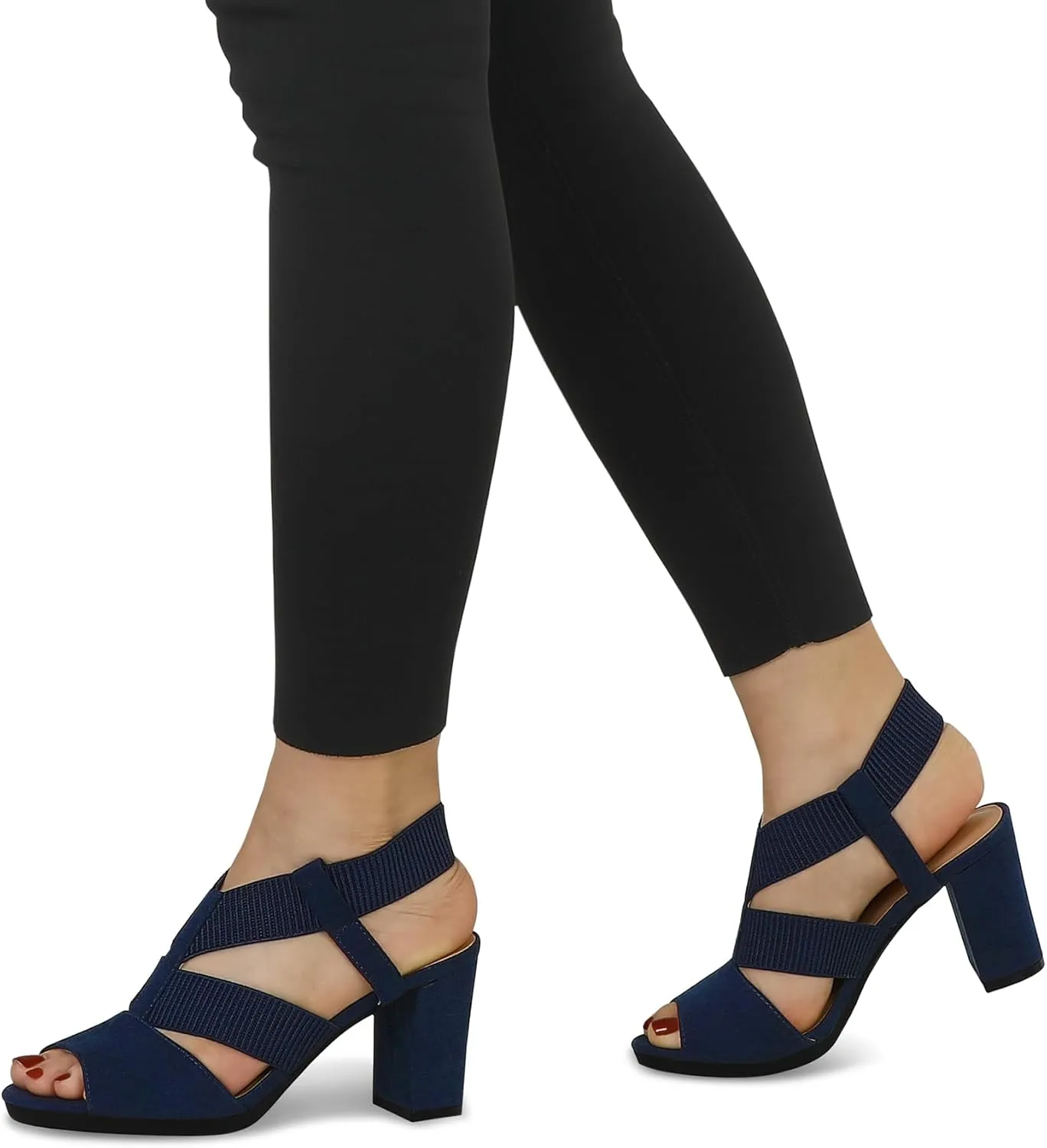 mysoft Women's Heeled Sandals with Elastic Ankle Strap Chunky Block Heel Open Toe Shoes