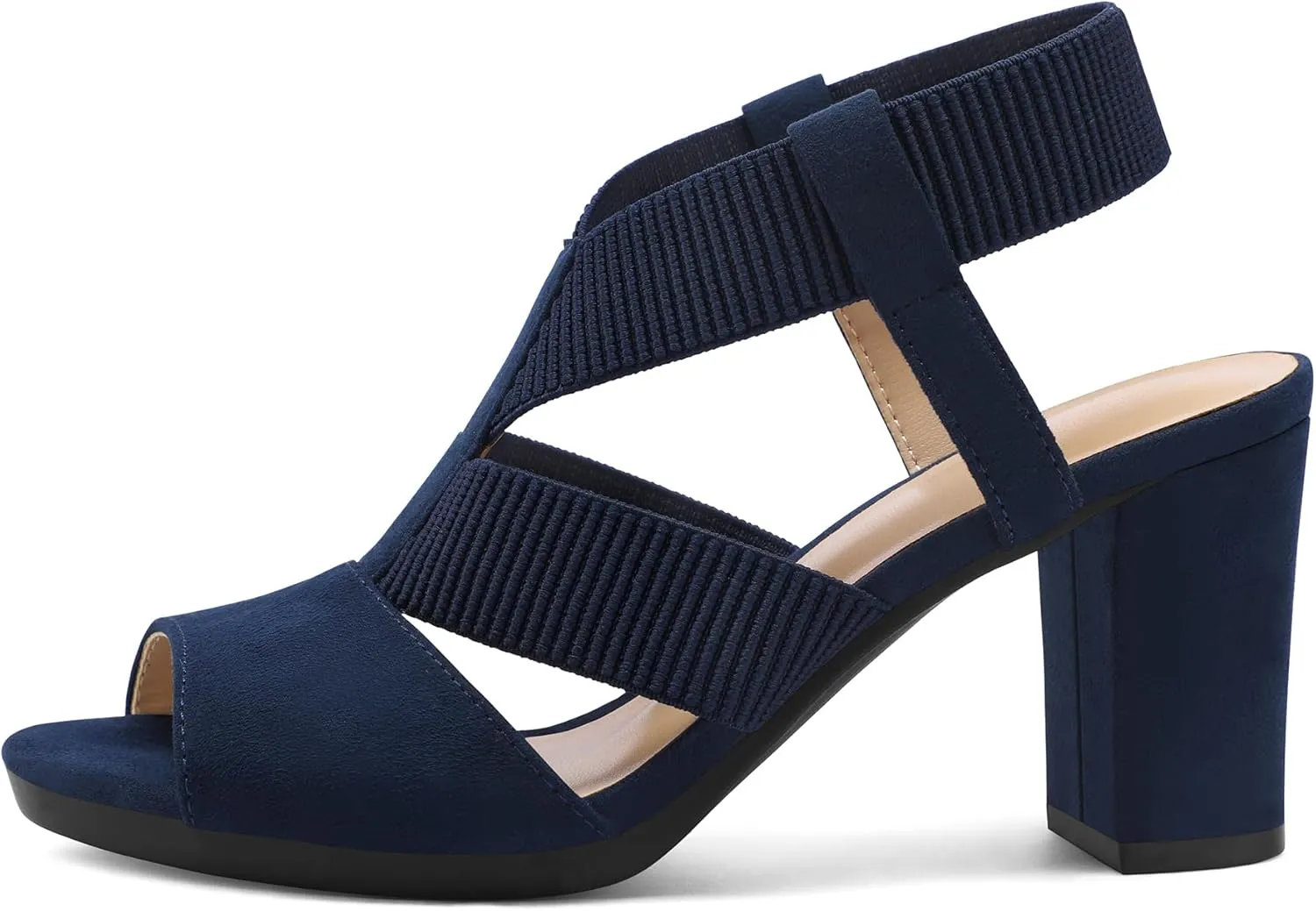 mysoft Women's Heeled Sandals with Elastic Ankle Strap Chunky Block Heel Open Toe Shoes