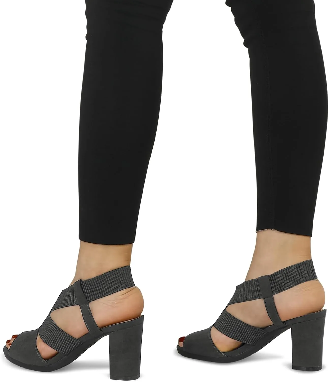 mysoft Women's Heeled Sandals with Elastic Ankle Strap Chunky Block Heel Open Toe Shoes