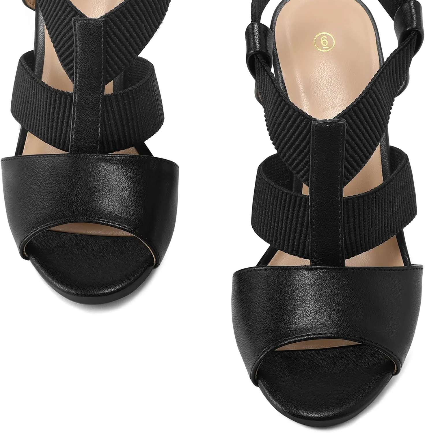 mysoft Women's Heeled Sandals with Elastic Ankle Strap Chunky Block Heel Open Toe Shoes