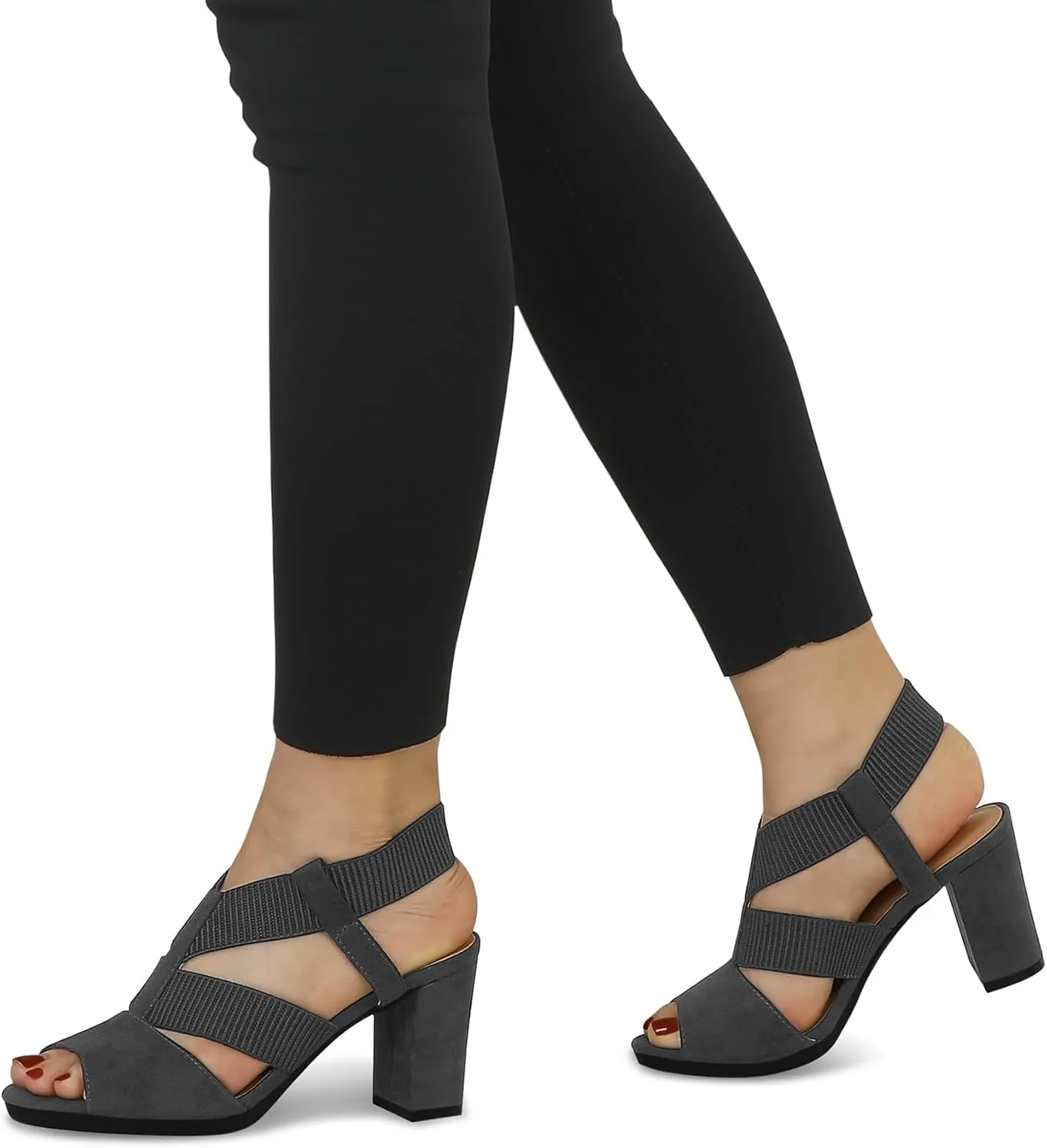 mysoft Women's Heeled Sandals with Elastic Ankle Strap Chunky Block Heel Open Toe Shoes