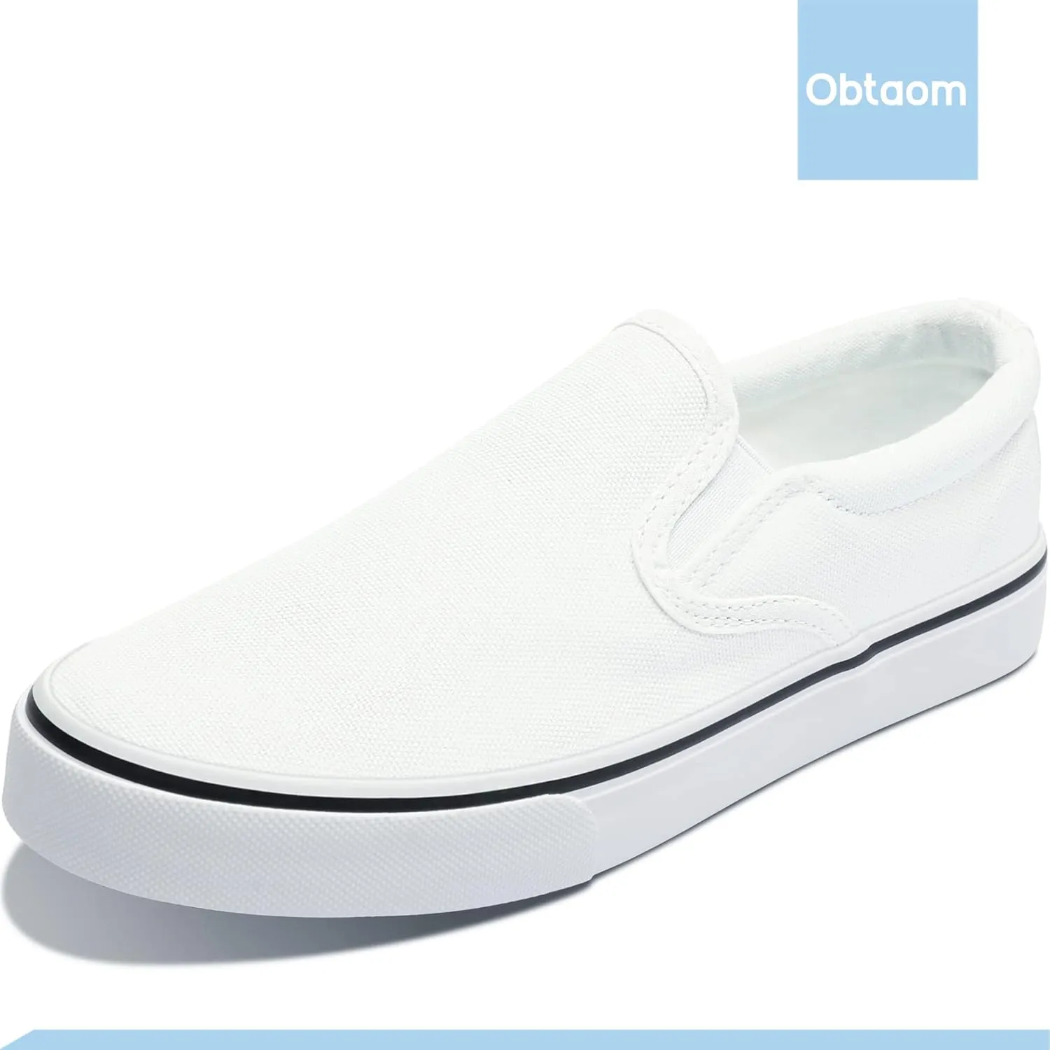 Obtaom Women's White Sneakers Black Slip on Shoes for Women Low Top Canvas Loafers