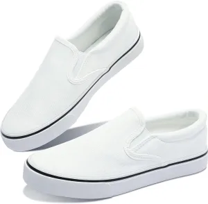 Obtaom Women's White Sneakers Black Slip on Shoes for Women Low Top Canvas Loafers