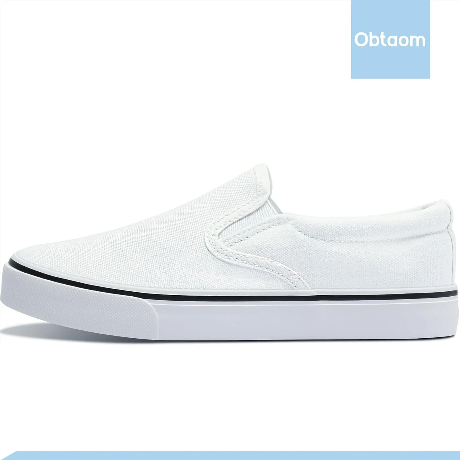 Obtaom Women's White Sneakers Black Slip on Shoes for Women Low Top Canvas Loafers