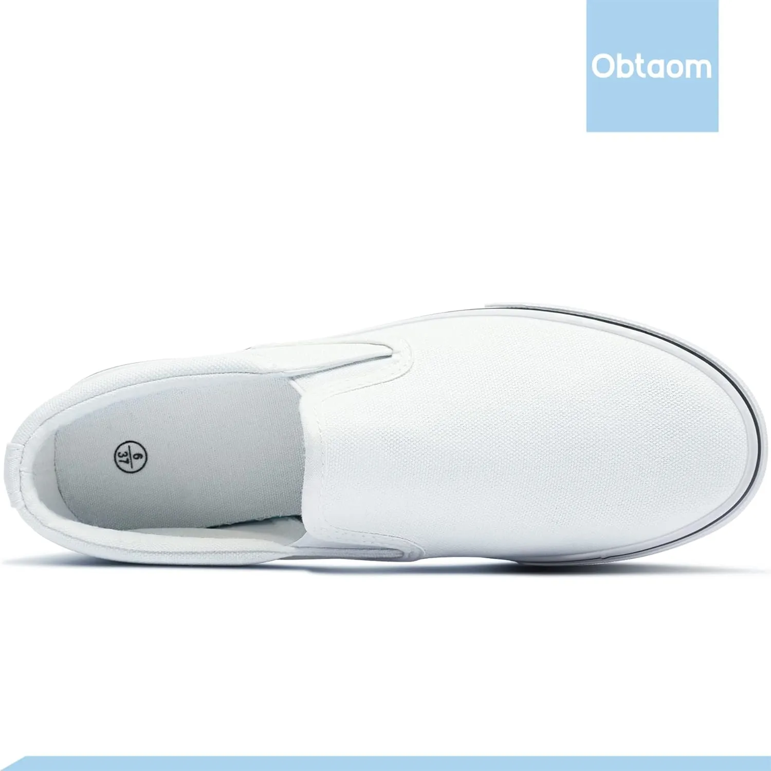 Obtaom Women's White Sneakers Black Slip on Shoes for Women Low Top Canvas Loafers
