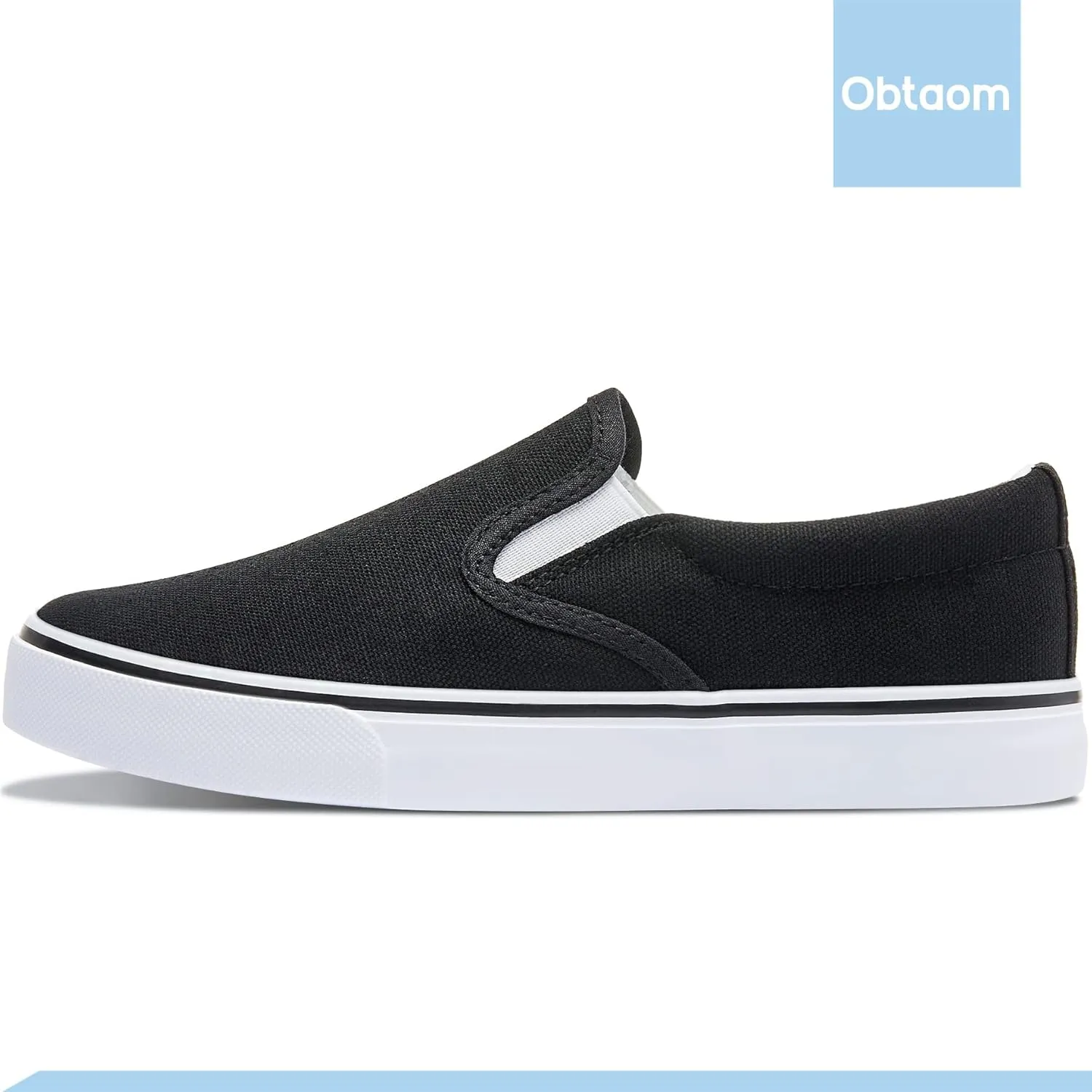 Obtaom Women's White Sneakers Black Slip on Shoes for Women Low Top Canvas Loafers