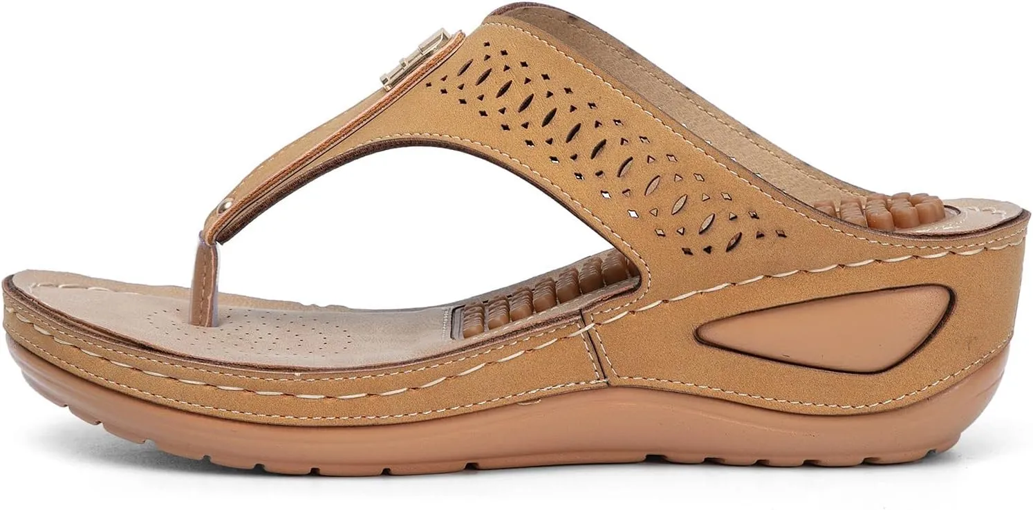 Orthopedic Sandals for Women Arch Support Flip Flops Wide Width Platform Wedge Beach Sandal for Woman Hollow Comfortable Boho Dressy Summer 2025 Cute